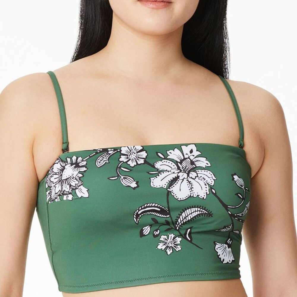 Sanctuary Balinese Beauty Printed Crop Bandeau Bikini Top, Green Cactus, Large